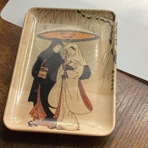 Decorative Japanese-Inspired Melamine Tray in Beige with Multicolor Accents